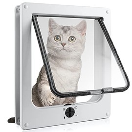 4-Way Switch Mode Cat Flap, Excellent Quality, Weatherproof Cat Door for Indoor and Outdoor Doors, Ideal for Cats and Small Dogs, White, 25 x 29 x 5.5 cm