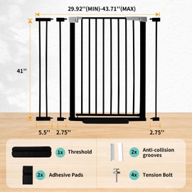 41 Inch Tall Baby Gate Auto Close Dog Gate Adjustable 29.92"-49.21" Wide Pressure Mounted Walk Through Swing Pet Gate for Doorways (Black, 29.92"-49.21" Wide)