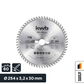kwb Circular Saw Blade 254 x 30 mm Very Fine Cut Saw Blade Suitable for Worktops, Wood and Coated Panels