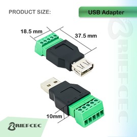 BRIEFCEC 2pcs USB 2.0 Screw Connector USB Terinal Adapter Converter, USB 2.0 Type A Male & Female to 5-pin Screw Terminals Data Transfer (USB Adapter Male + Female)