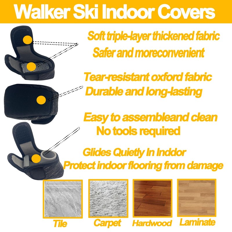 BIVIKEY 4PCS Walker Ski Glide Covers|Set Foldable Walker Accessories Easy-to-Remove