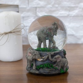 Elephant Pride Family 100MM Musical Snow Globe Plays Tune Born Free