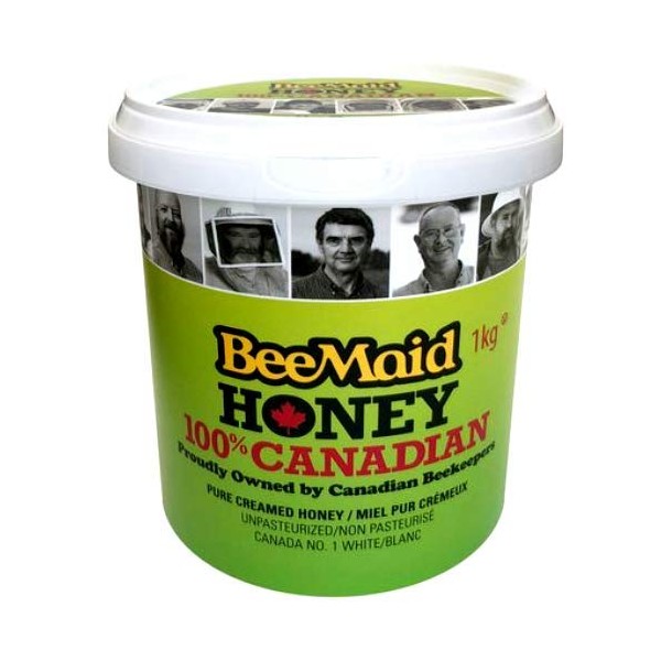 BeeMaid Honey UnPasteurized White Creamed Tub Bee Maid Honey Ltd, 1kg {Imported from Canada}