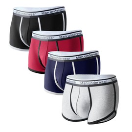 CINVIK Men's Boxer Briefs Performance Underwear Mens Cotton Boxer Briefs No Fly Ultra Comfort Navy Blue Pack XL