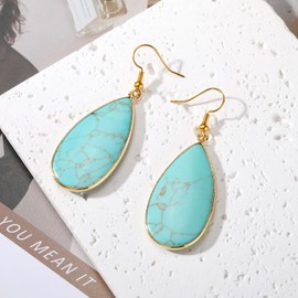 MengPa Stone Drop Earrings for Women Crystal Teardrop Leaf Shape Dangle Earring(Z-Turquoise) 4626D
