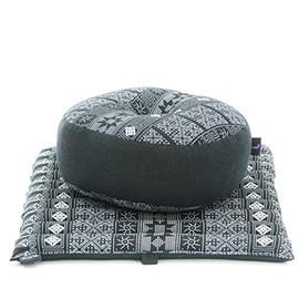 Leewadee Meditation Cushion Set: Round Zafu Pillow and Small Square Roll-Up Zabuton Mat for Floor Seating Eco-Friendly Organic and Natural, 20x20x7 inches, Kapok, Black