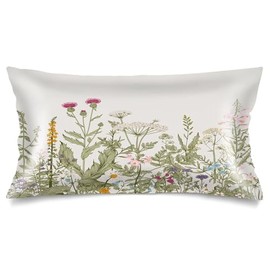 Silk Satin Pillowcase for Hair and Skin,Spring Floral Pillow Cover King Size Pillowcases with Envelope Closure,Wild Flower Plant Vintage Florals Herbs and Botanical Bed Cushion Case,20"x40",1 pc,Beige