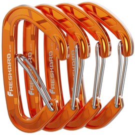 FresKaro 4pcs 15kN Wiregate caribeener clips, Carabiner Heavy Duty, Sturdy EDC Accessory clip, Not for Climbing, Large Size, Lightweight, For Hiking, Camping, Fishing, Outdoor, Backpack, Orange
