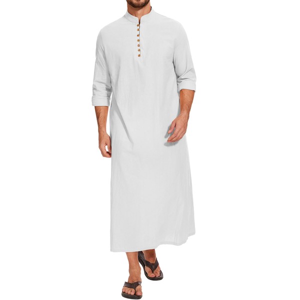 LVCBL Men's Button Up Thobe Long Sleeve Muslim Islamic Kaftan