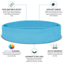 Suddora Toddlers Headbands, Sports Sweatbands for Kids, Non-Slip and Lightweight Fabric Bands for Youth Basketball, Soccer, and Tennis, Moisture-Wicking Bands for Cosplay & Costumes, Neon Blue