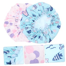 FOMIYES 2pcs Double-layer Shower Caps Elastic Band Reusable Bath Hats for Girls Stylish Design Blue Ocean World and Keeps Hair Dry While