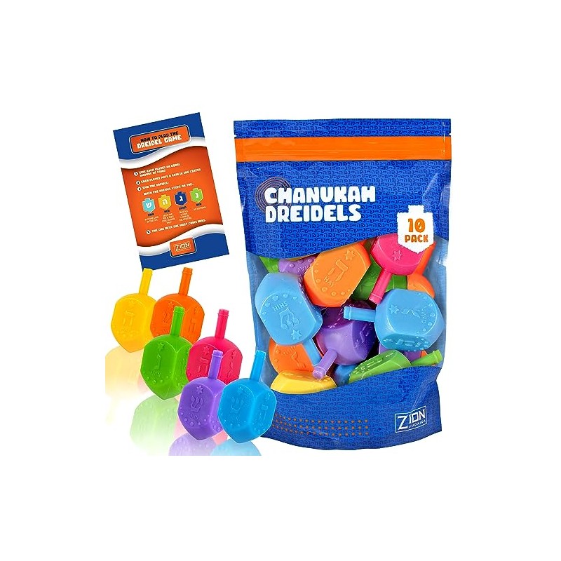Zion Judaica Hanukkah Dreidels in Bright Colors Medium Plastic with