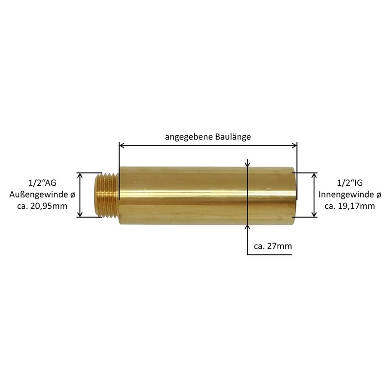 Tap Extension 1/2 Inch, Brass, Connector Extension, Fitting, Thread Fitting