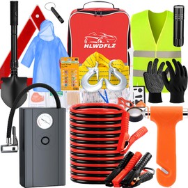 HLWDFLZ Car Roadside Emergency Kit, Vehicle Truck Safety Emergency Road Side Assistance Kits with Jumper Cables, Red