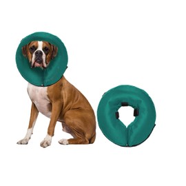 ZenPet Protective Inflatable Recovery Collar for Dogs and Cats (Teal) - Soft Pet Cone Does Not Block Vision E-Collar - Designed to Prevent Pets from Touching Stitches, Wounds and Rashes (Medium)