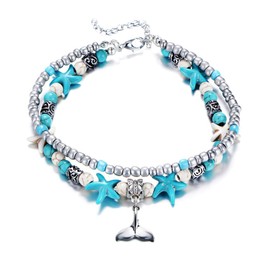 Fesciory Women Starfish Turtle Anklet Multilayer Adjustable Beach Alloy Ankle Foot Chain Bracelet Boho Beads Jewelry(Mermaid)