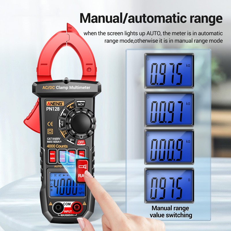ANENG PN128 Clamp Meter 4000 Counts 600A AC/DC Current Ammeter
