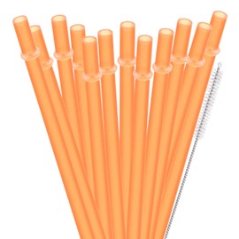 Dakoufish 12 Piece 9 Inch Reusable Plastic Thick Drinking Straws BPA Free Mason Jar Straws Plain Color (9inch,Orange)