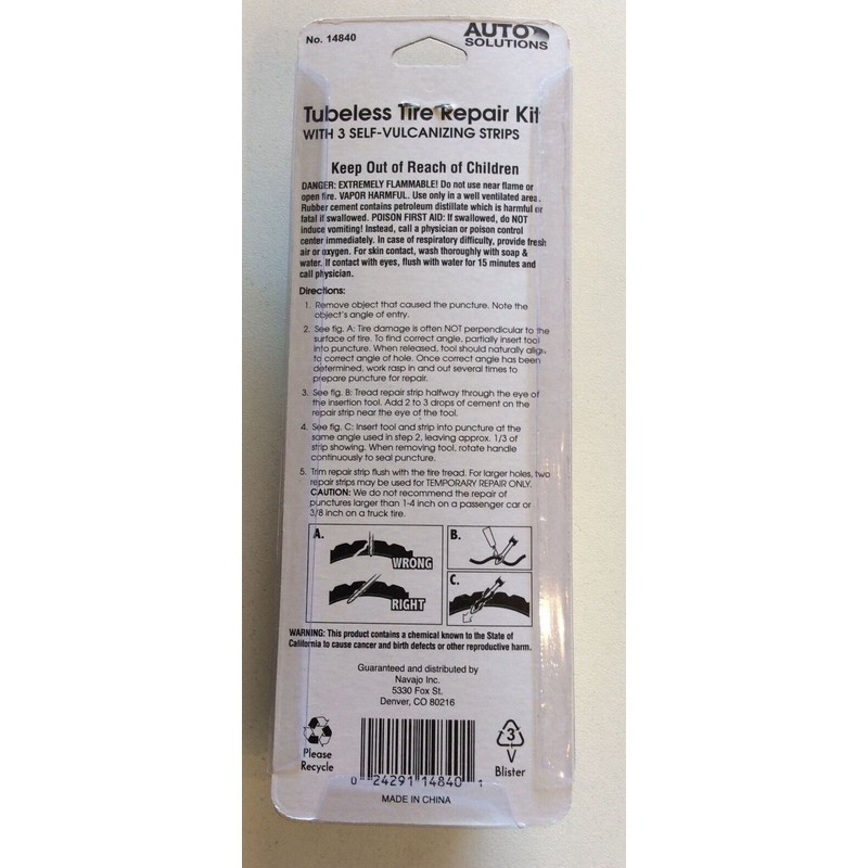 Auto Solutions Car Tubeless Tire Repair Plug Kits 6 pc.