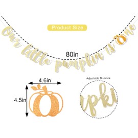 Our Little Pumpkin Is One Banner - Pumpkin First Birthday Banner, One Birthday Banner, Our Little Pumpkin Is Turning One, Gold Glitter Banner Sign Garland