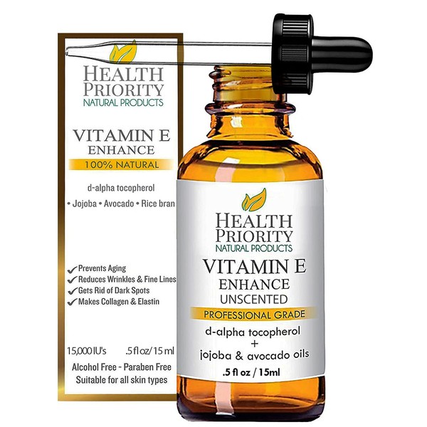 Organic Vitamin E Oil for Skin & Scars |100% Pure Natural Vitamin E Serum Hand Made in South Carolina | 15000 IU Vitamin E for Face & Hair| Non-GMO, Gluten & Cruelty Free, Vegan | Unscented 0.5 Fl Oz
