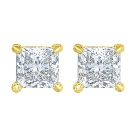 PARIKHS Near Colorless Princess cut Diamond stud 14K Yellow Gold (0.09 ctw, Color-HIJ, Clarity-I1)