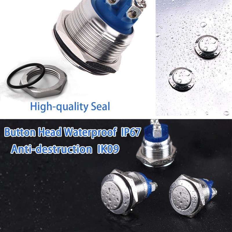 Langir 19mm Momentary Push Button Switch IP67 Waterproof Stainless Steel