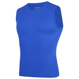 MOVILBENES Boys Compression Shirt Sleeveless Youth Basketball Football Baseball Undershirt Quick Dry Kids Athletic Tank Tops Blue L
