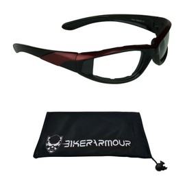 Bikershades Motorcycle Night Glasses Safety Foam Padded Black with Red Frame for Men and Women