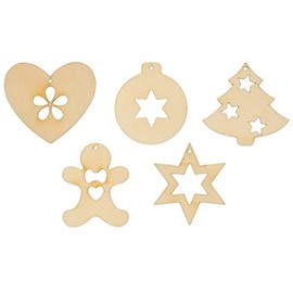 Sunnysue 101-31 Wooden Christmas Pendant, Small, 15 Pieces, Natural