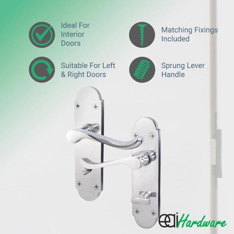 EAI Polished Chrome Bathroom Door Handles - Victorian Scroll Shaped