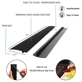 Silicone Gap Cover, (2 Pack) Silicone Gap filler Stopper Kitchen Stove Counter Gap Covers - Flexible Stove Space Fillers, Food Grade (21inches, Black)