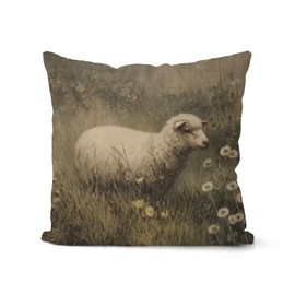 QIYUHOY Rustic Farmhouse Sheep Throw Pillow Cover, 18x18 Inch