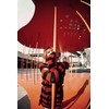 URAWESO Red and Black Goth Distressed Stripe Knit Sweater Dress