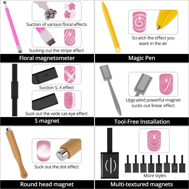 QWORK® 19Pcs Cat Eye Magnet Stick Set, Magnet Nail Art