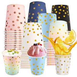 Coztie Paper Cups, Gold Dot, Pack of 60 Disposable Cups Dots, Drinking Cups, Coffee Cups, Paper Cups, Colourful Party Cups for Parties, Tea, Hot Cold Drinks, 250 ml