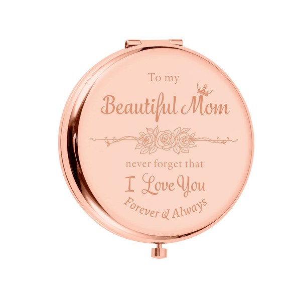 Mom Gifts from Daughter Son Inspirational Gifts Compact Beautiful Makeup Mirror for Mom Mother's Day Birthday Gifts for Stepmom Mother in Law I Love You Gift from Daughter in Law To Mom Mommy