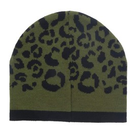 ROBERTO CAVALLI ESZ031 04000 Black/Military Green Leopard Beanie Hat for Mens