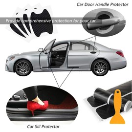 Set of 4 car door sill stickers, universal car door protection, anti-scratch cover, car door protection, scratch-resistant, car door sill trims, carbon fibre sticker with 4 car door handle, paint