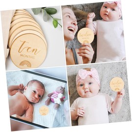 BIUDECO 12pcs Wooden Monthly Milestone Cards Milestone Photo Props for Newborn