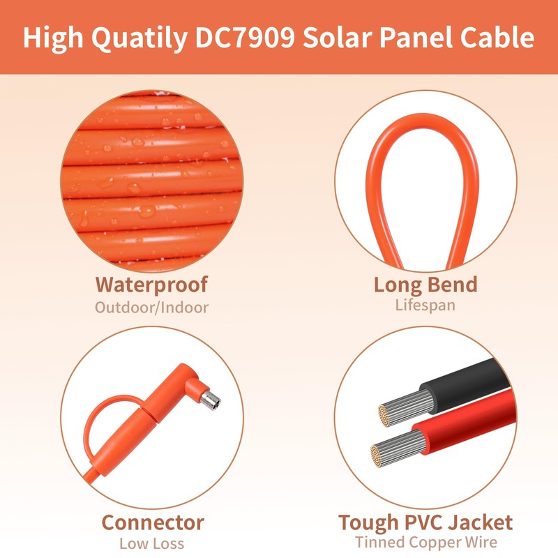 Solar Connector to DC 8mm Adapter Cable 5FT, 12AWG +