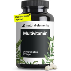 Multivitamin - 365 Vegan Tablets - Yearly Supply - Valuable Vitamins A-Z, with Vitamin K1 and K2 - No Unnecessary Additives - Produced in Germany & Laboratory Tested