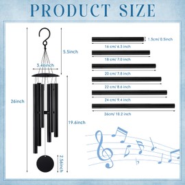 Leinuosen Outside Wind Chimes, 26" Aluminum Wind Chime Deep Tone 6 Tubes, Gift for Women, Men, Mom, Birthday, Christmas or Memorial Loss of Loved One, Garden, Patio, Outdoors Decoration (Black)