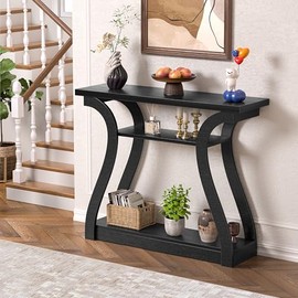 47" Wood Console Table for Entryway, Narrow Sofa Table with 3-Tier Shelves