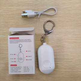 Personal Emergency Alarm Button with SOS Function, 130dB Alarm, Bluetooth 4.0, USB Charging, Key Chain, White