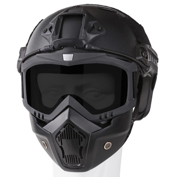 VPZenar Full Face Airsoft Mask and Helmet,Black Tactical Helmet with