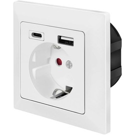 LogiLink PA0262 - Flush-mounted socket with 1x earthing contact socket (CEE 7/3), 1x USB-A, 1x USB-C