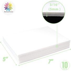 Mat Board Center, Pack of 10 3/16" Thick White with White Core Foam Core Backing Board/Mounting Board (5x7)