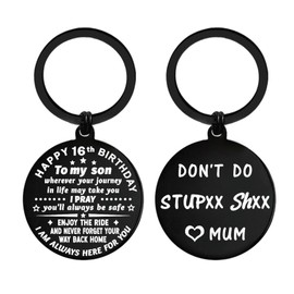 ENGZHI Son 16th Birthday Gifts Boys, Mum to Son 16 Year Old Birthday Present Sweet Decorations, Metal Engraved Keyring