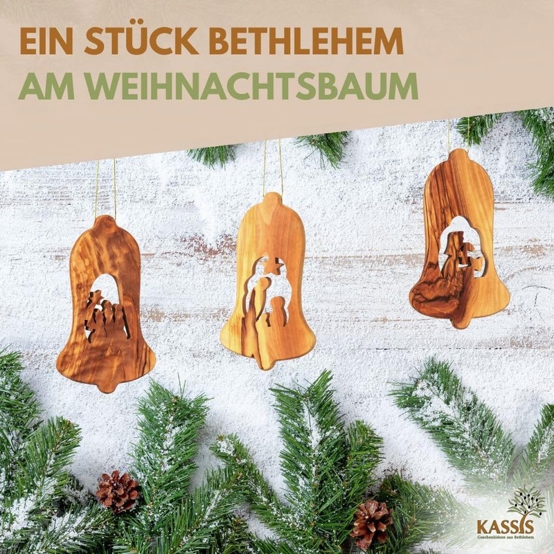 KASSIS Geschenkartikel Olive Wood Christmas Decoration Tree Decorations Set of